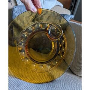 Vtg Indiana Glass Kings Crown Thumbprint Amber Snack Plate 10 1/2"